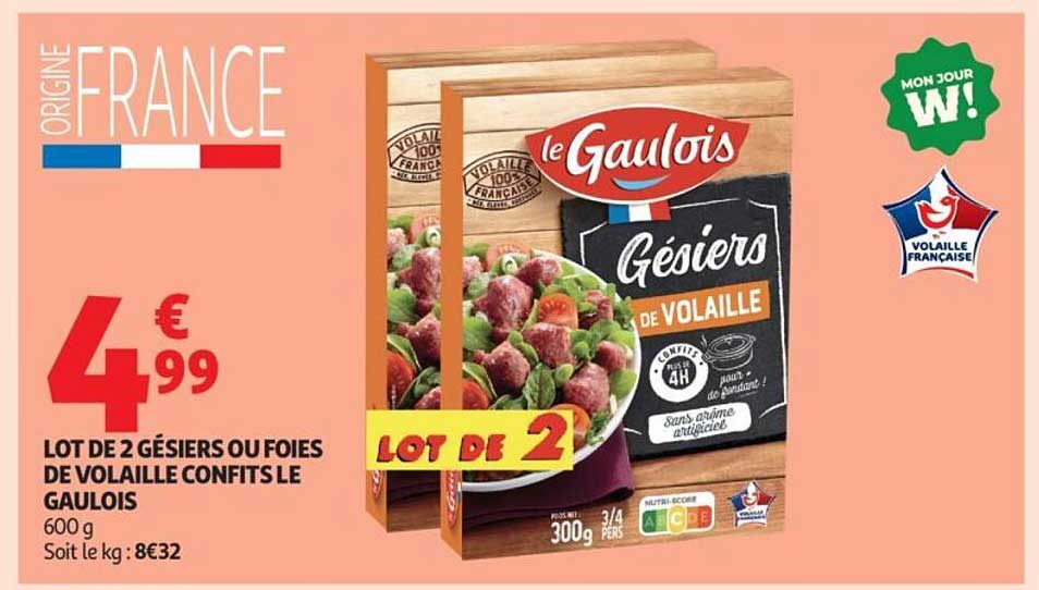 LOT DE 2 GÉSIERS OU FOIES DE VOLAILLE CONFITS LE GAULOIS