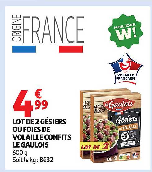 LOT DE 2 GÉSIRS OU FOIES DE VOLAILLE CONFITS LE GAULOIS