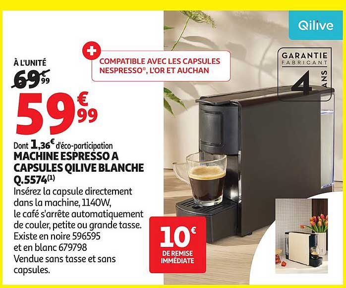 MACHINE ESPRESSO A CAPSULES QILIVE BLANCHE Q.5574