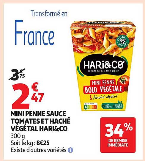MINI PENNE SAUCE TOMATES ET HACHÉ VÉGÉTAL HARI&CO