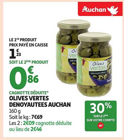 OLIVES VERTES DENOYATEES AUCHAN