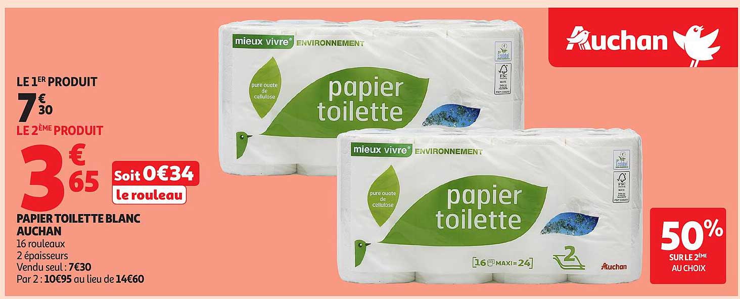 PAPIER TOILETTE BLANC AUCHAN