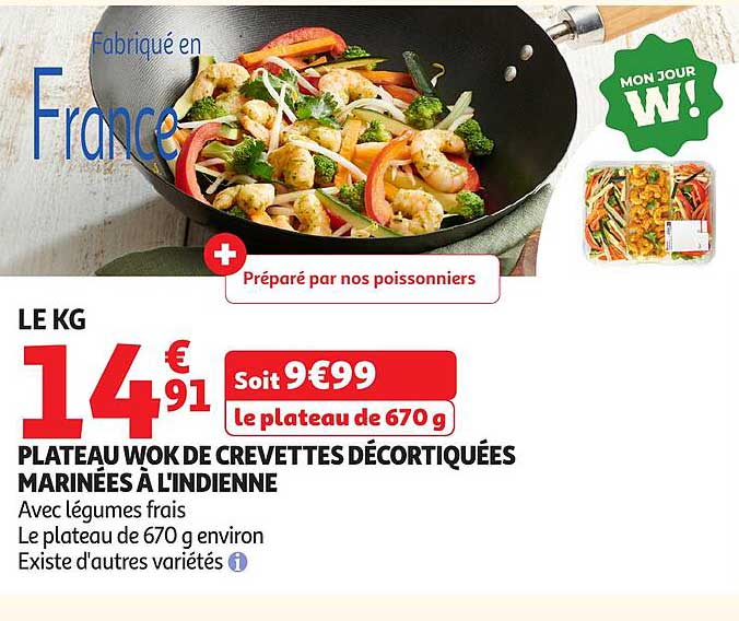 PLATEAU WOK DE CREVETTES DÉCORTIQUÉES MARINÉES À L'INDIENNE
