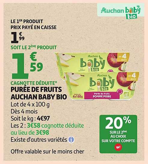 Purée de Fruits Auchan Baby Bio