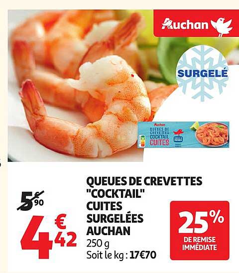 QUEUES DE CREVETTES "COCKTAIL" CUITES SURGELEES AUCHAN