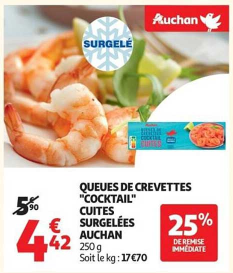 Queues de crevettes "Cocktail" cuites surgelées Auchan