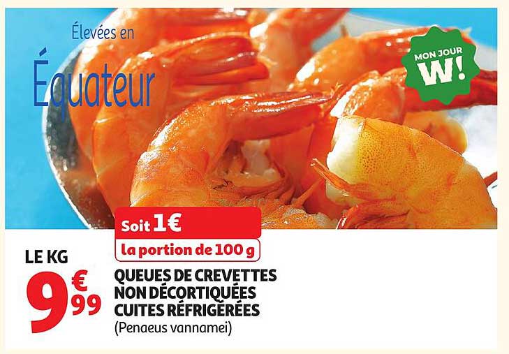 QUEUES DE CREVETTES NON DÉCORTIQUÉES CUITES RÉFRIGÉRÉES