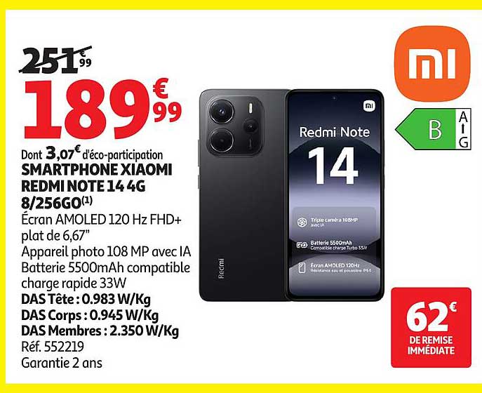 SMARTPHONE XIAOMI REDMI NOTE 14 4G 8/256GO