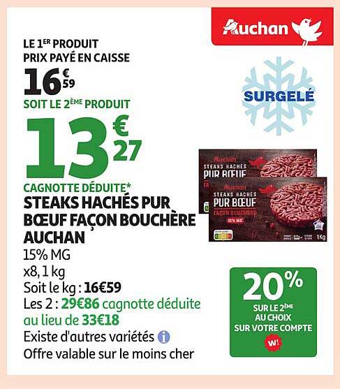STEAKS HACHÉS PUR BOEUF FAÇON BOUCHÈRE AUCHAN