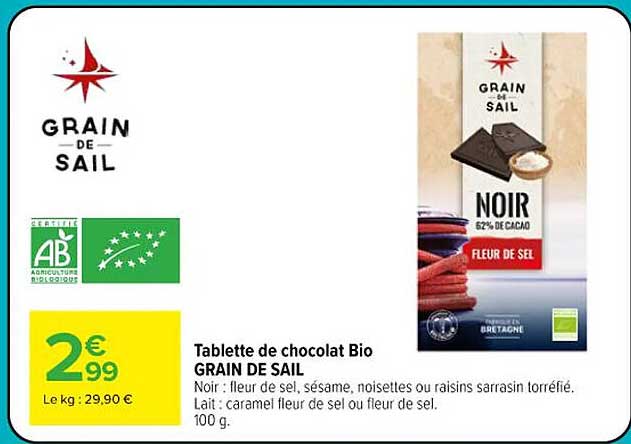 Tablette de chocolat Bio GRAIN DE SAIL