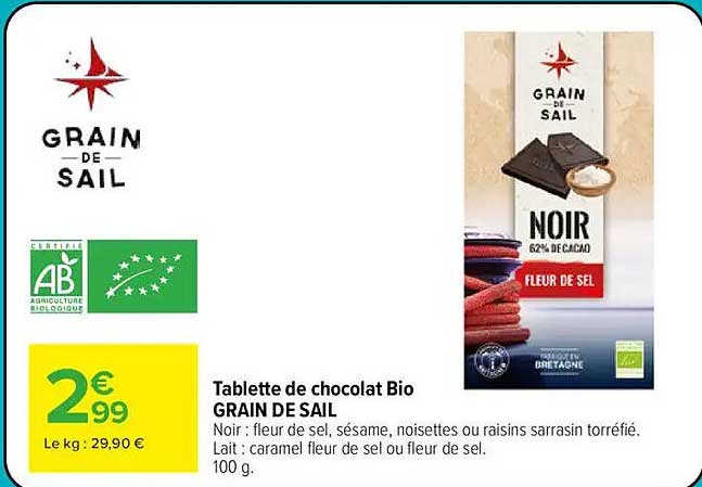 Tablette de chocolat Bio GRAIN DE SAIL