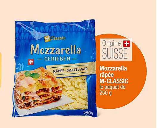 Mozzarella râpée M-CLASSIC le paquet de 250 g