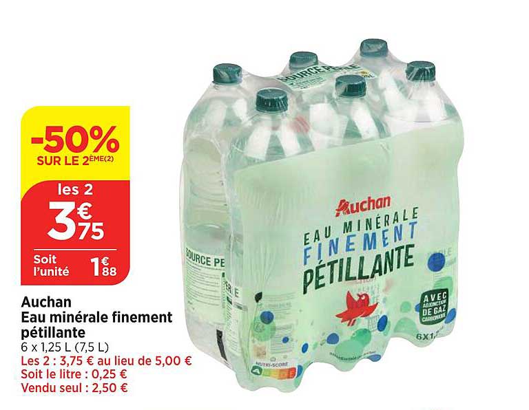 Auchan Eau minérale finement pétillante