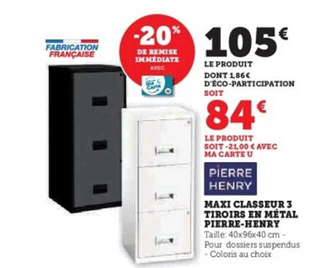 Classeur à 4 Tiroirs Pierre Henry Access - 140 Dossiers A4, Blanc, 40x125x40 Cm - 8