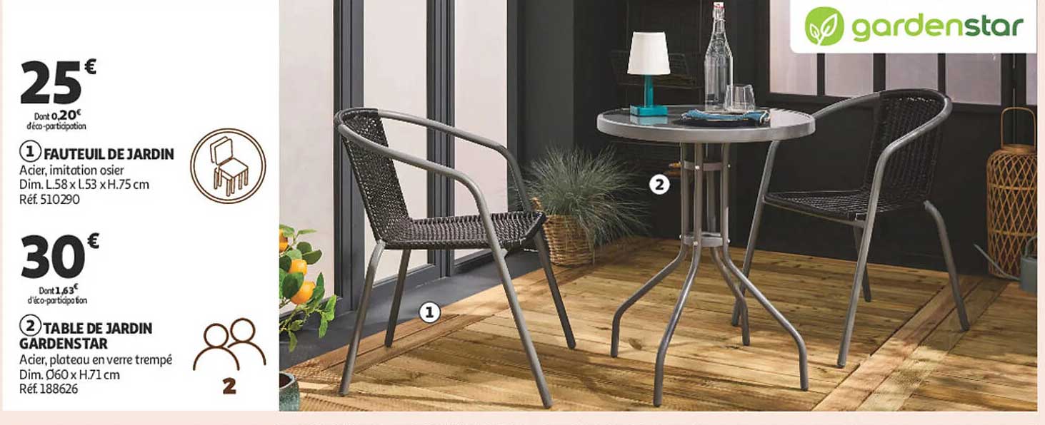 Fauteuil de jardin  
Table de jardin Gardenstar