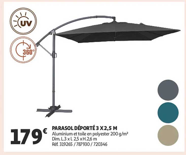 PARASOL DÉPORTÉ 3 X 2,5 M