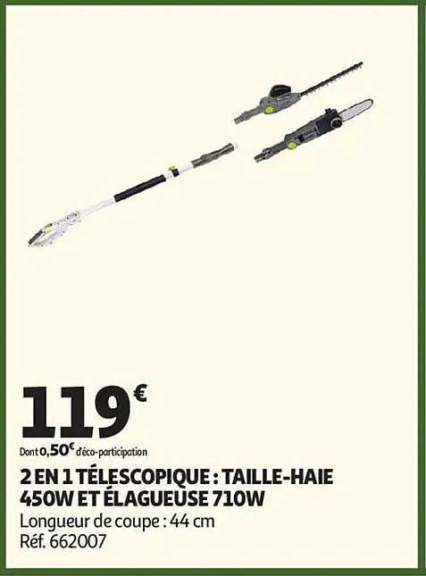 2 EN 1 TÉLESCOPIQUE : TAILLE-HAIE 450W ET ÉLAGUEUSE 710W
