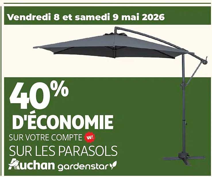 40% D'ÉCONOMIE SUR VOTRE COMPTE SUR LES PARASOLS