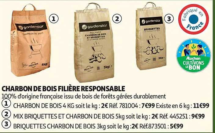 CHARBON DE BOIS 4 KG soit 2€ Réf. 781004 : 7€99 Existe en 6 kg : 11€99