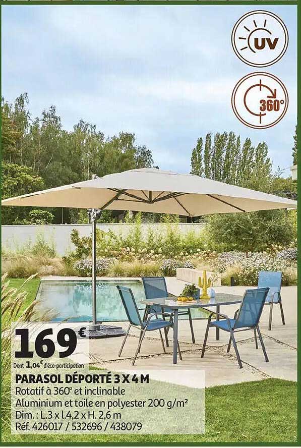 PARASOL DÉPORTÉ 3 X 4 M