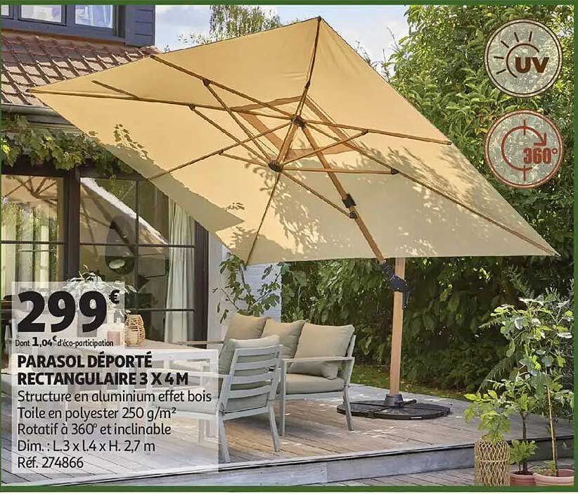 PARASOL DÉPORTÉ RECTANGULAIRE 3 X 4M
