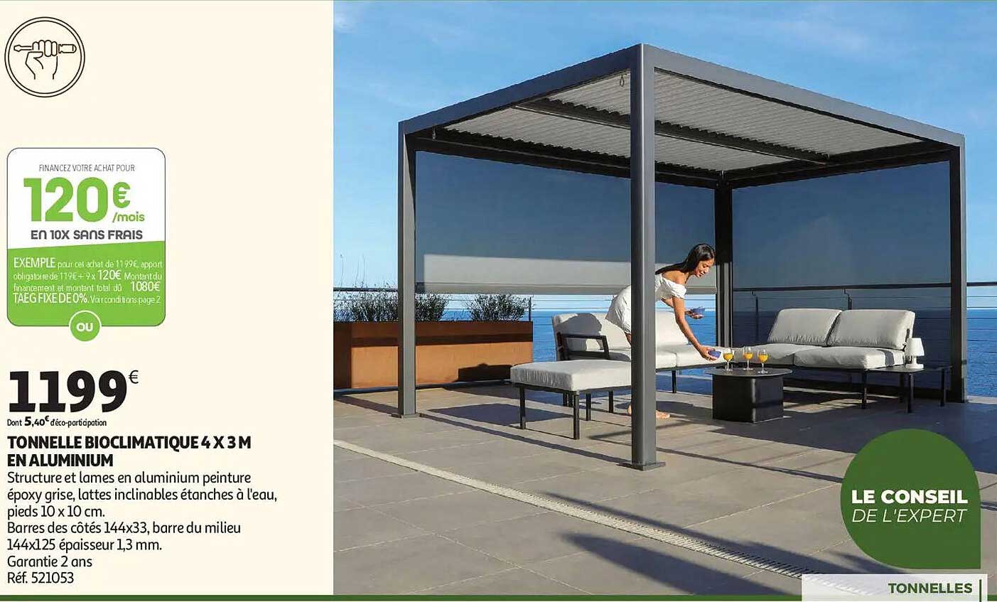 TONNELLE BIOCLIMATIQUE 4 X 3 M EN ALUMINIUM