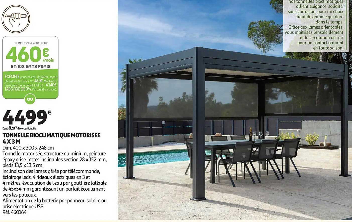 TONNELLE BIOCLIMATIQUE MOTORISEE 4 X 3 M
