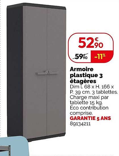 Armoire plastique 3 étagères