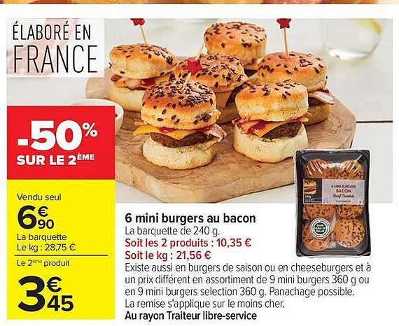 6 mini burgers au bacon