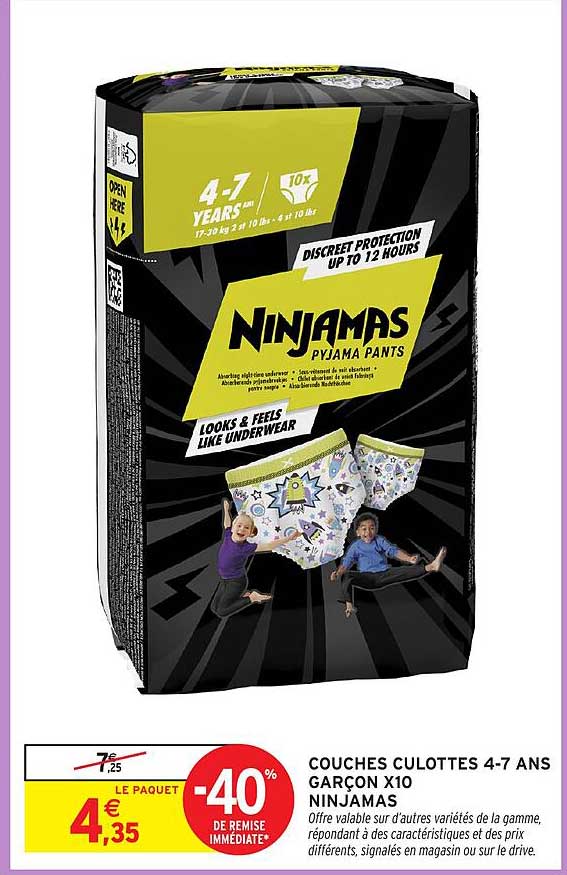 COUCHES CULOTTES 4-7 ANS GARÇON X10 NINJAMAS