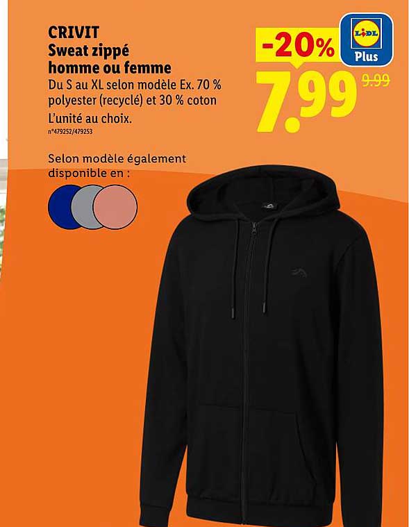 CRIVIT Sweat zippé homme ou femme