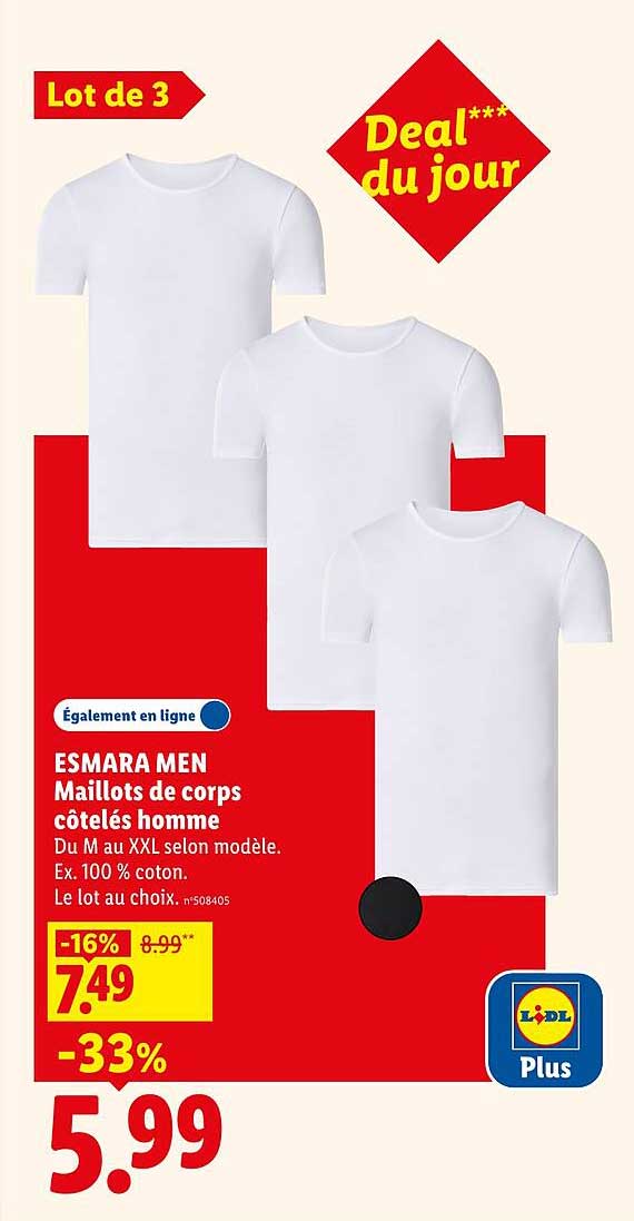 ESMARA MEN Maillots de corps côtelés homme