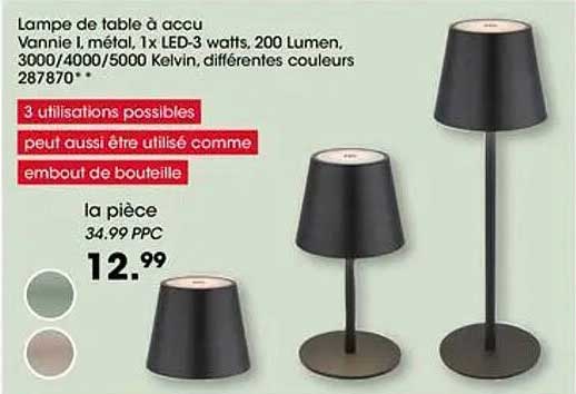 Lampe de table à accu Vannie I, métal, 1x LED-3 watts, 200 Lumen, 3000/4000/5000 Kelvin, différentes couleurs 287870*