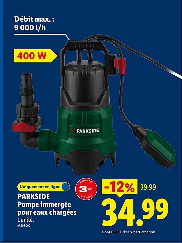 PARKSIDE Pompe immergée pour eaux chargées