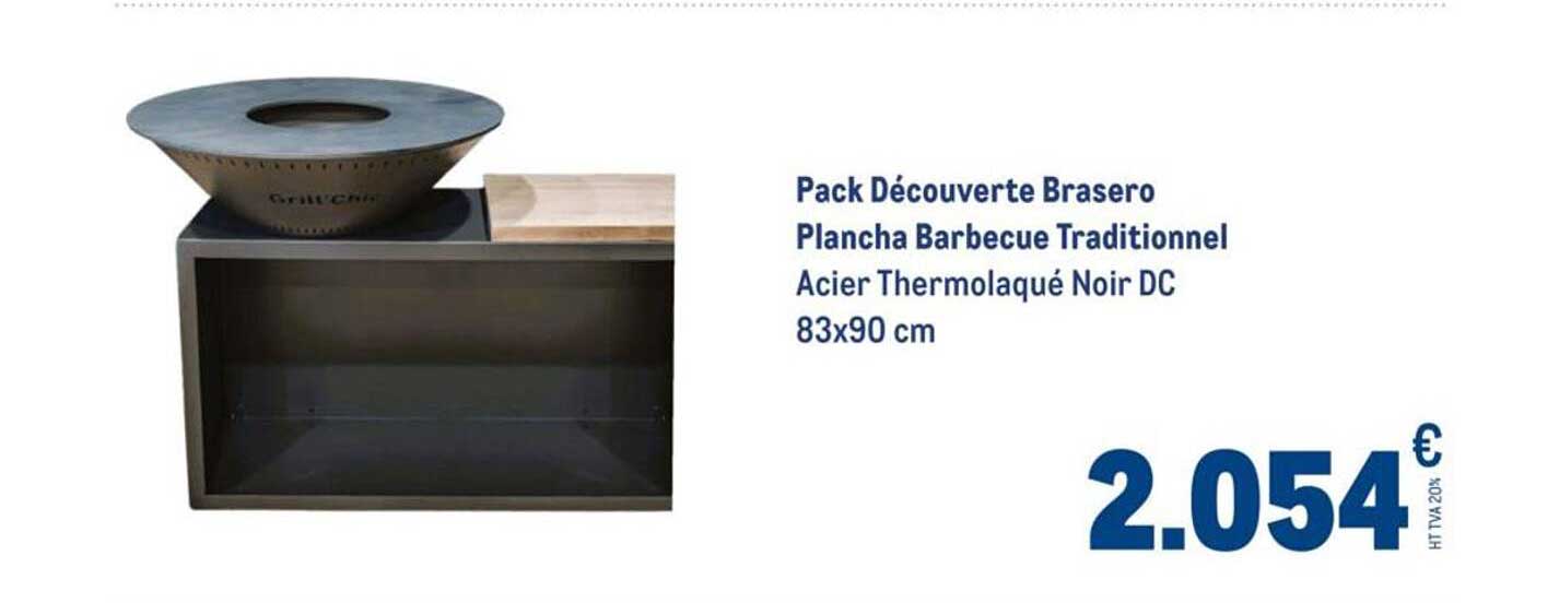 Pack Découverte Brasero Plancha Barbecue Traditionnel Acier Thermolaqué Noir DC 83x90 cm