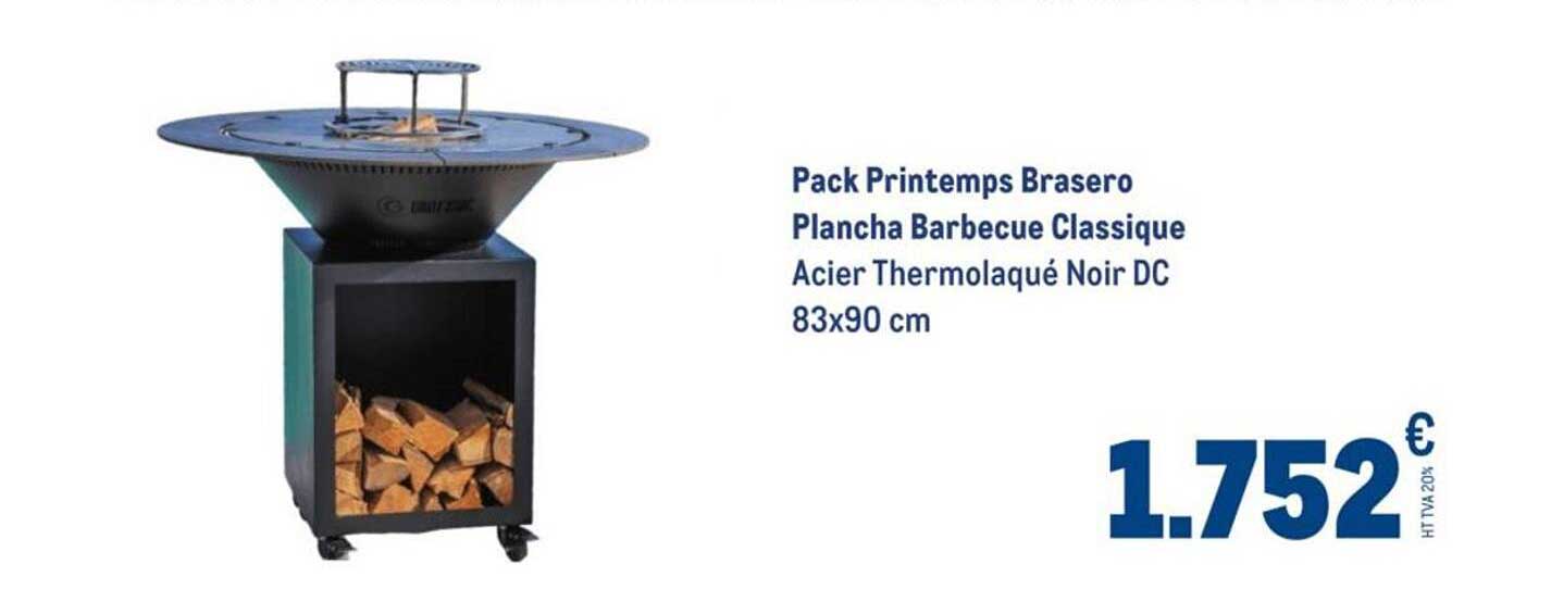 Pack Printemps Brasero Plancha Barbecue Classique Acier Thermolaqué Noir DC 83x90 cm
