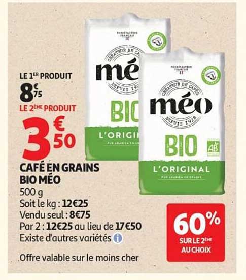 CAFÉ EN GRAINS BIO MÉO 500 g