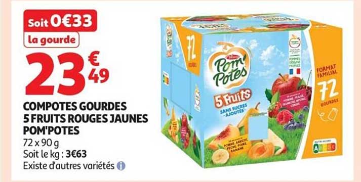 COMPOTES GOURDES 5 FRUITS ROUGES JAUNES POM'POTES