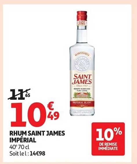 RHUM SAINT JAMES IMPÉRIAL 40° 70 cl Soit le : 14€98