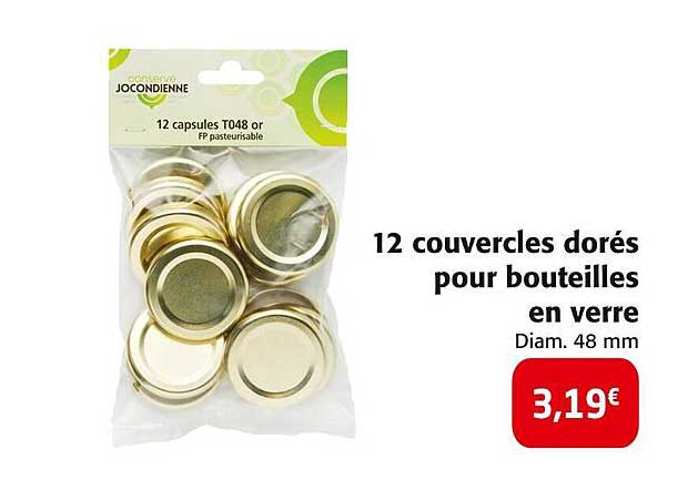 12 couvercles dorés pour bouteilles en verre