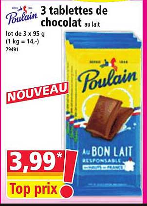 3 tablettes de chocolat au lait