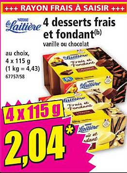 4 desserts frais et fondant vanille ou chocolat