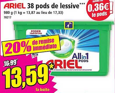 ARIEL 38 pods de lessive