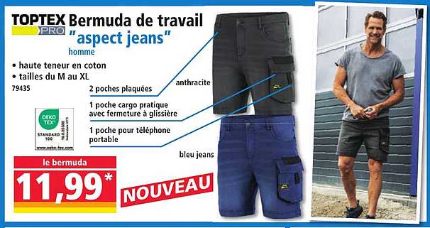 Bermuda de travail "aspect jeans"
