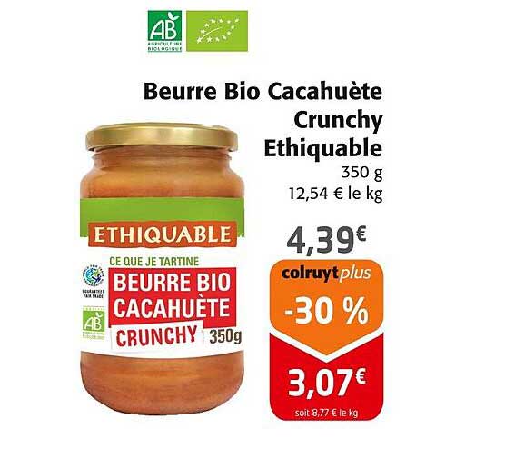 Beurre Bio Cacahuète Crunchy Ethiquable