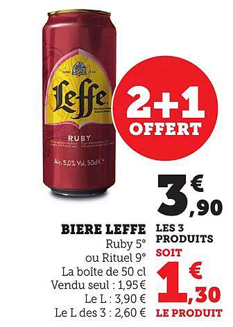 Bière Leffe Ruby 5° ou Rituel 9° - 2+1 OFFERT