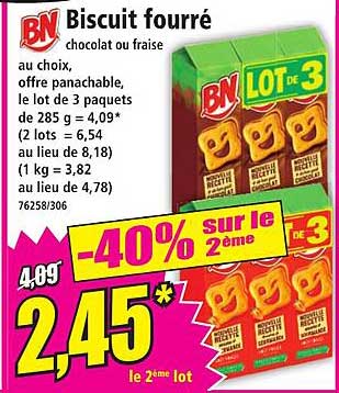 Biscuit fourré chocolat ou fraise