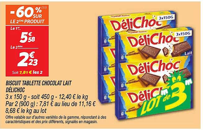 BISCUIT TABLETTE CHOCOLAT LAIT DÉLICHOC
