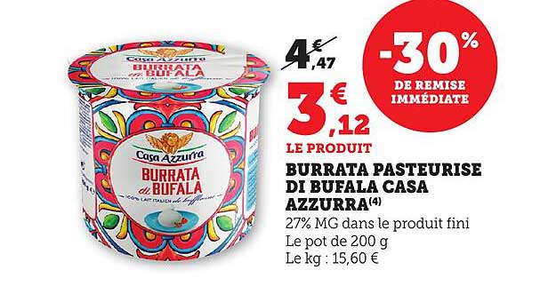 BURRATA PASTEURISE DI BUFALA CASA AZZURRA