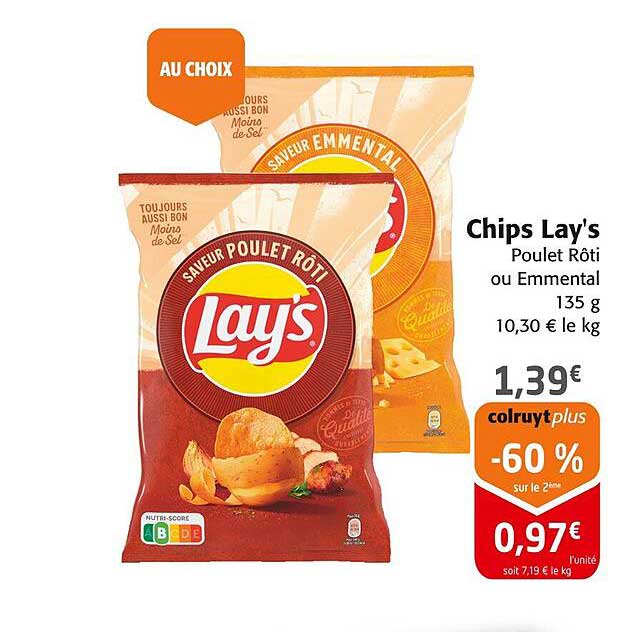 Chips Lay's Poulet Rôti ou Emmental 135 g
